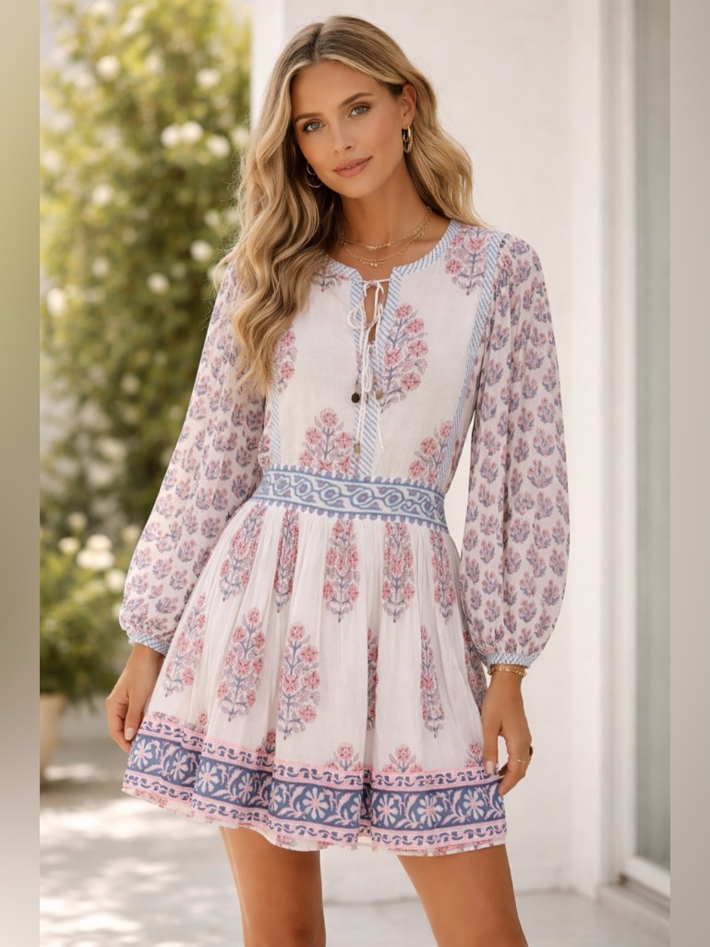 OLIPHANT White Cotton Floral Boho Preppy Mini Dress Size XS